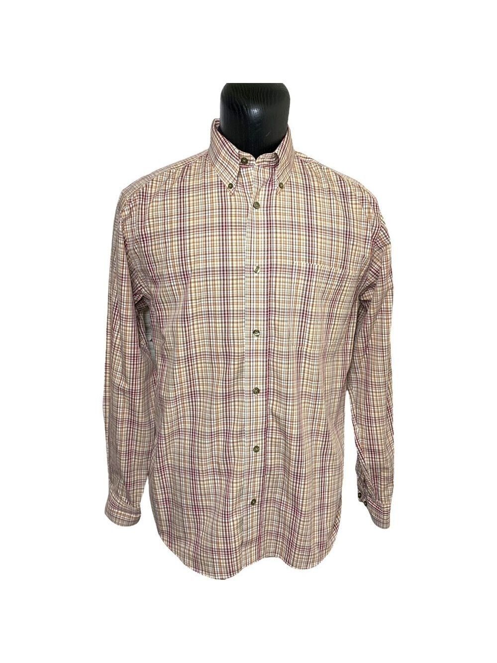 EDDIE Bauer Neutral Plaid Preppy Casual Button Down Shirt Brown Relaxed fit M/L